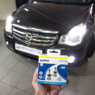 Nissan Almera - заменили лампы в ближнем свете на светодиодные лампы h4 Narva Range Performance Led.