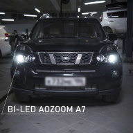 Nissan X-Trail - улучшение света фар, замена линз на светодиодные BI-LED AOZOOM A7