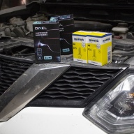 Nisan X-Trail установка биксеноновых линз Hella 3R, ксеноновых ламп Narva D2S